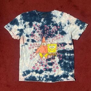 Large Blue Tie Dye SpongeBob and Patrick T Shirt